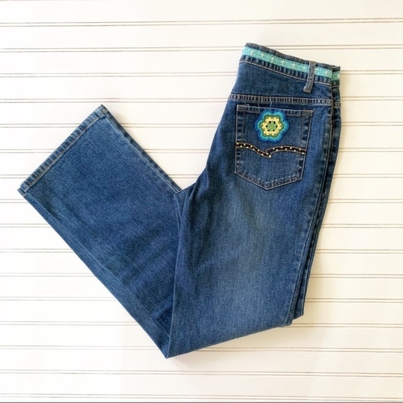 Classic Blue Straight Leg Jeans with Floral Embroidery - Picture 11 of 12